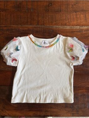 Lola and the Boys white butterfly glitter top tee shirt
